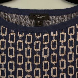 Ann Taylor Factory Navy and Cream Geometric Sweater